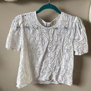 Women’s White Eyelet Short Sleeve Top